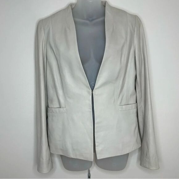 Cole Haan Genuine Lambskin Leather Blazer Jacket Cream beige Size 8 - Picture 1 of 8